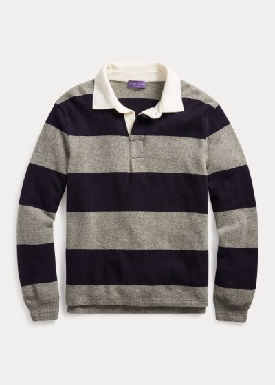 Sueter Ralph Lauren Hombre Grises / Azul Marino - Striped Cashmere Rugby - ZMTFS5496